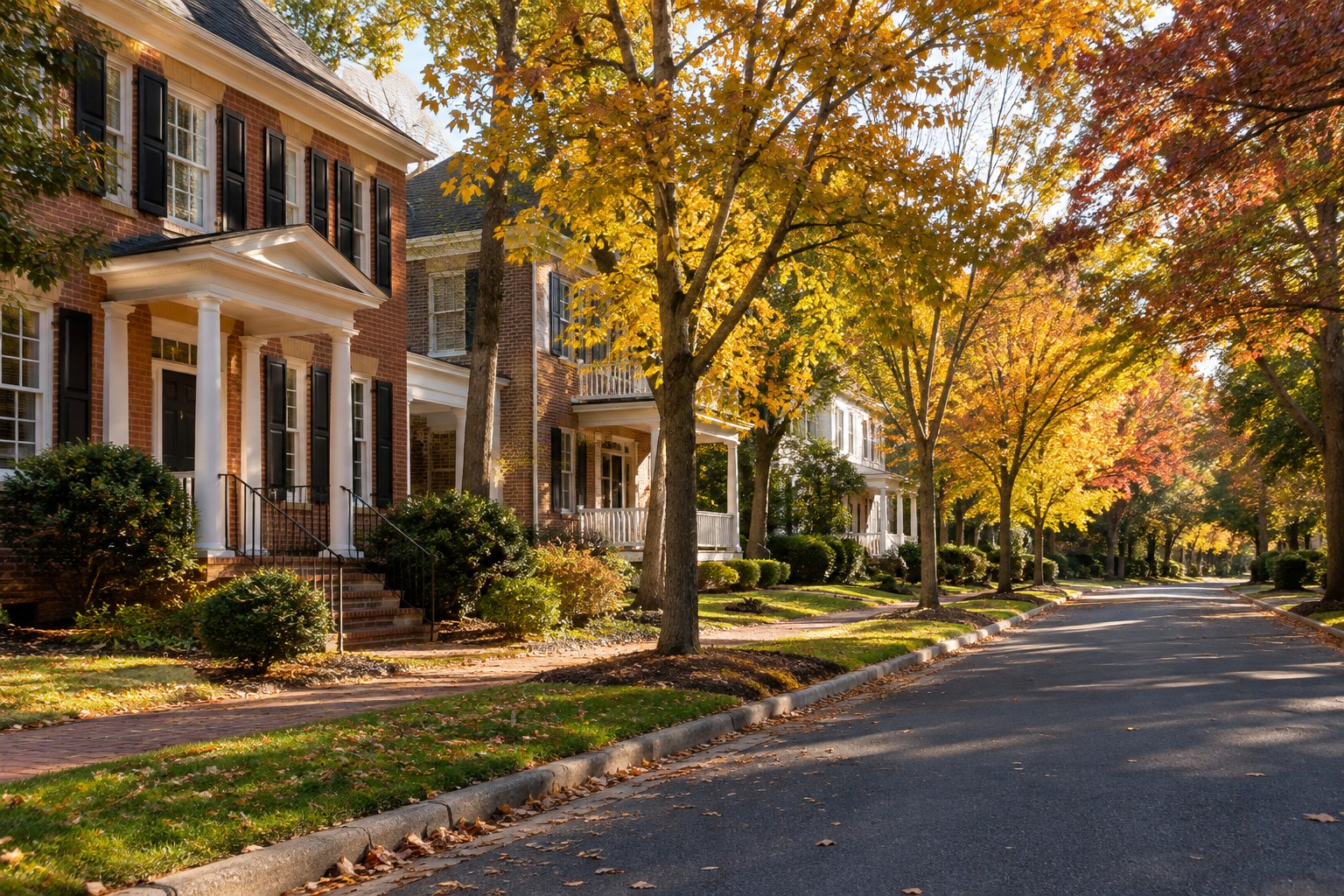 A tree lined Fredericksburg, Virginia street