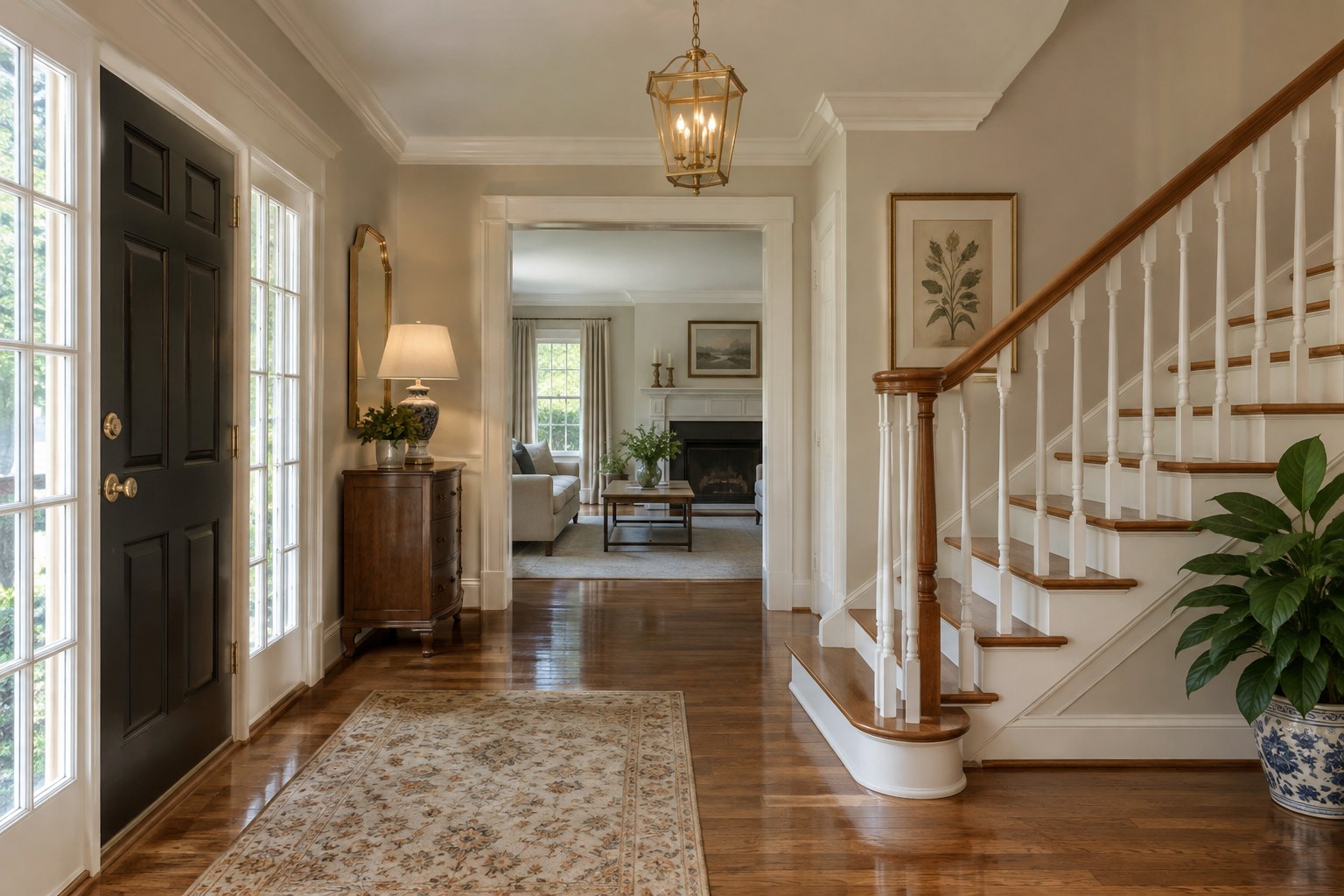 A warm, elegant Northern Virginia home entryway